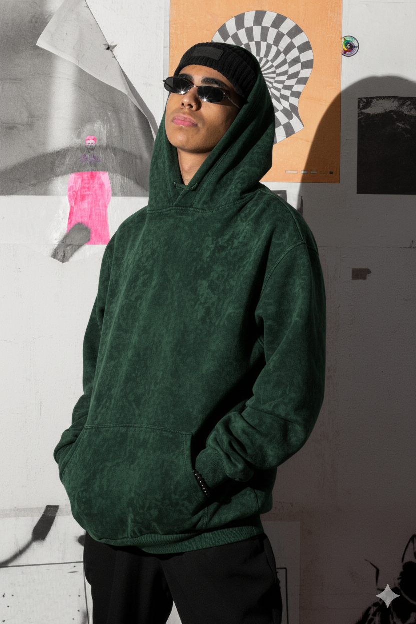 Oversized Bottle Green Acid Wash Hoodie