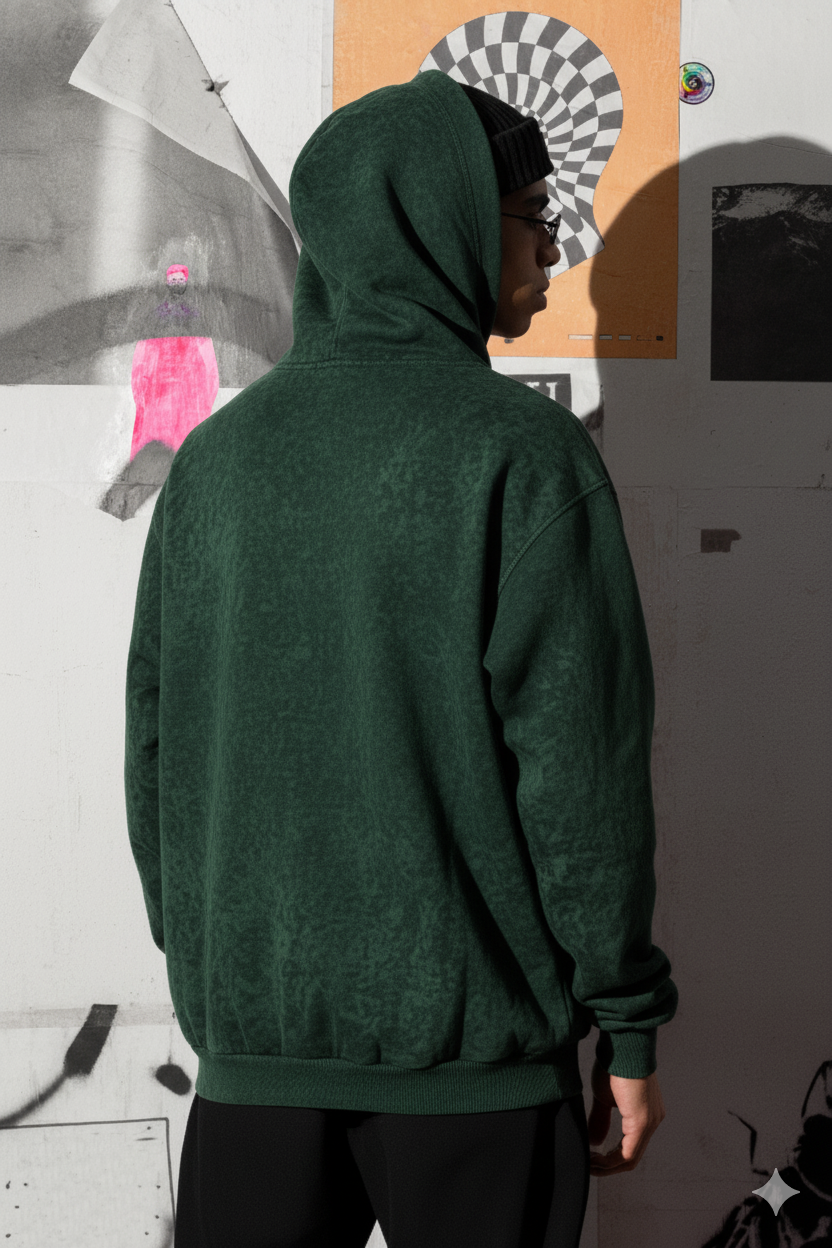 Oversized Bottle Green Acid Wash Hoodie