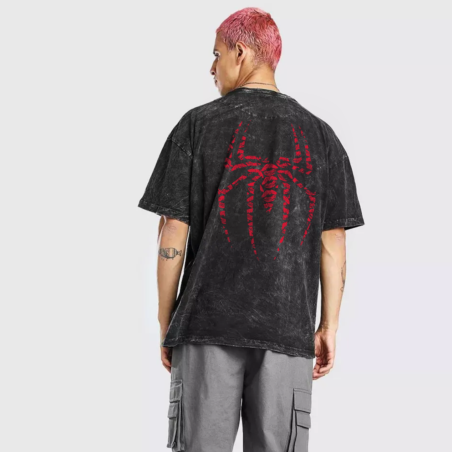 Unisex Spider Kiss Oversized Stone Wash T-Shirt