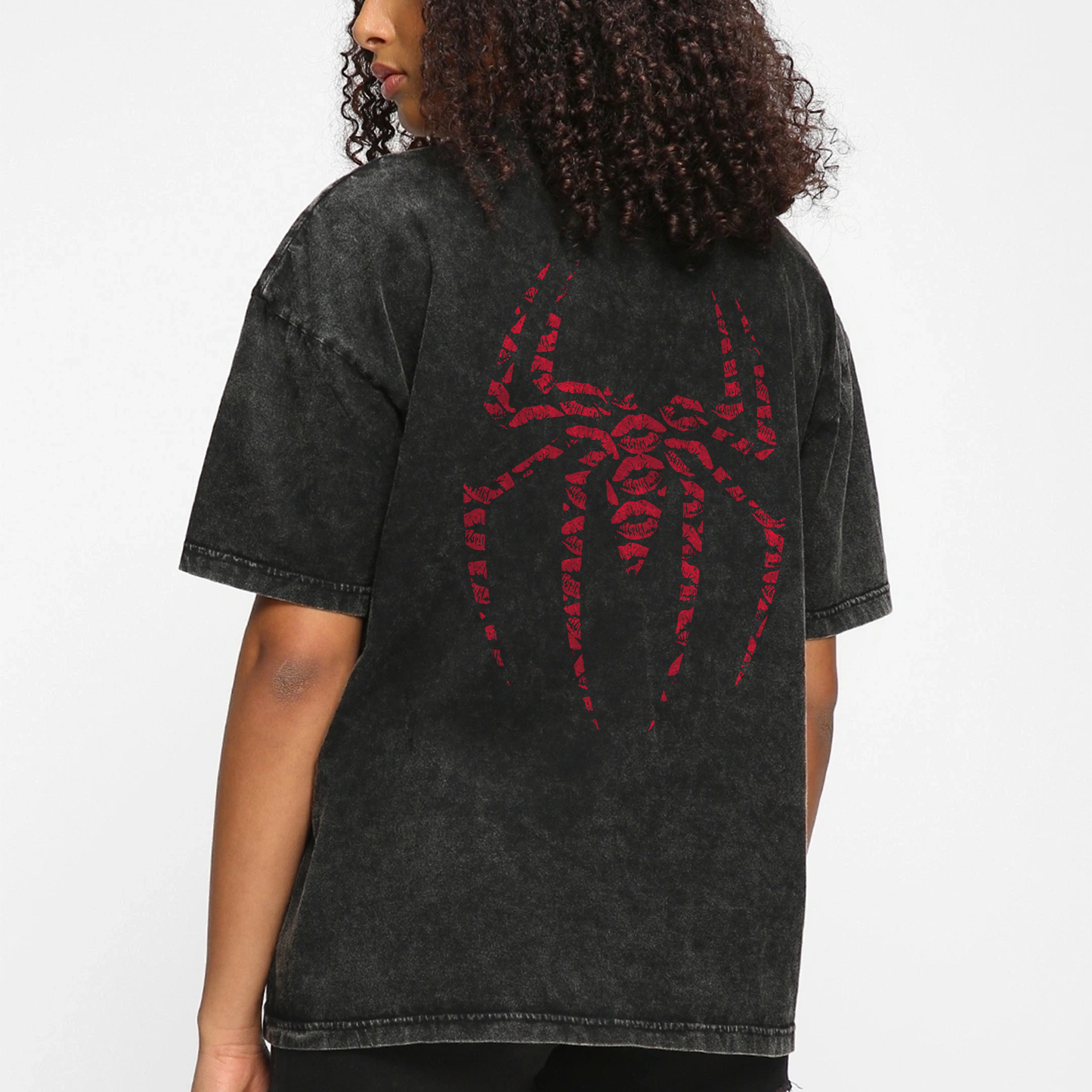 Unisex Spider Kiss Oversized Stone Wash T-Shirt
