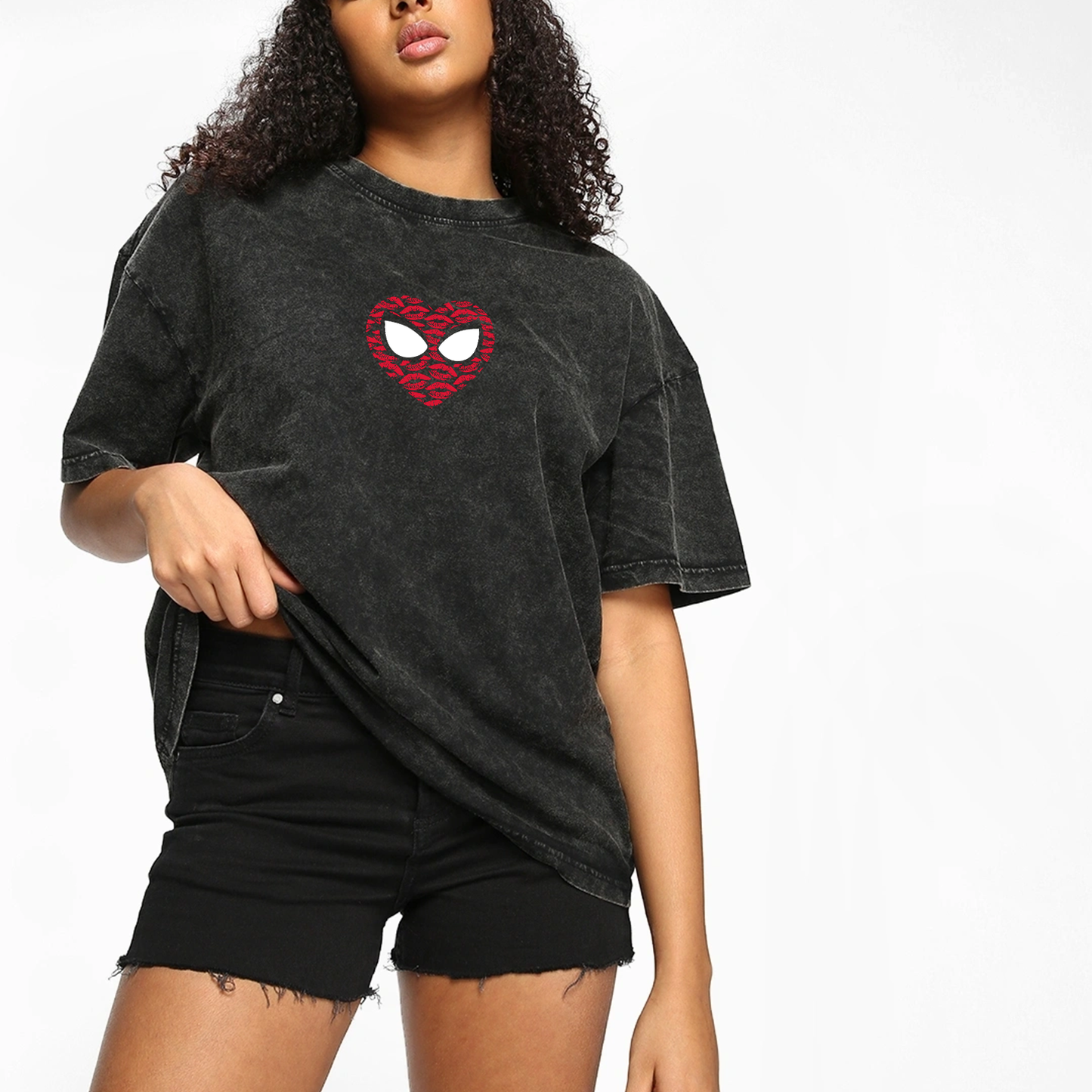 Unisex Spider Kiss Oversized Stone Wash T-Shirt