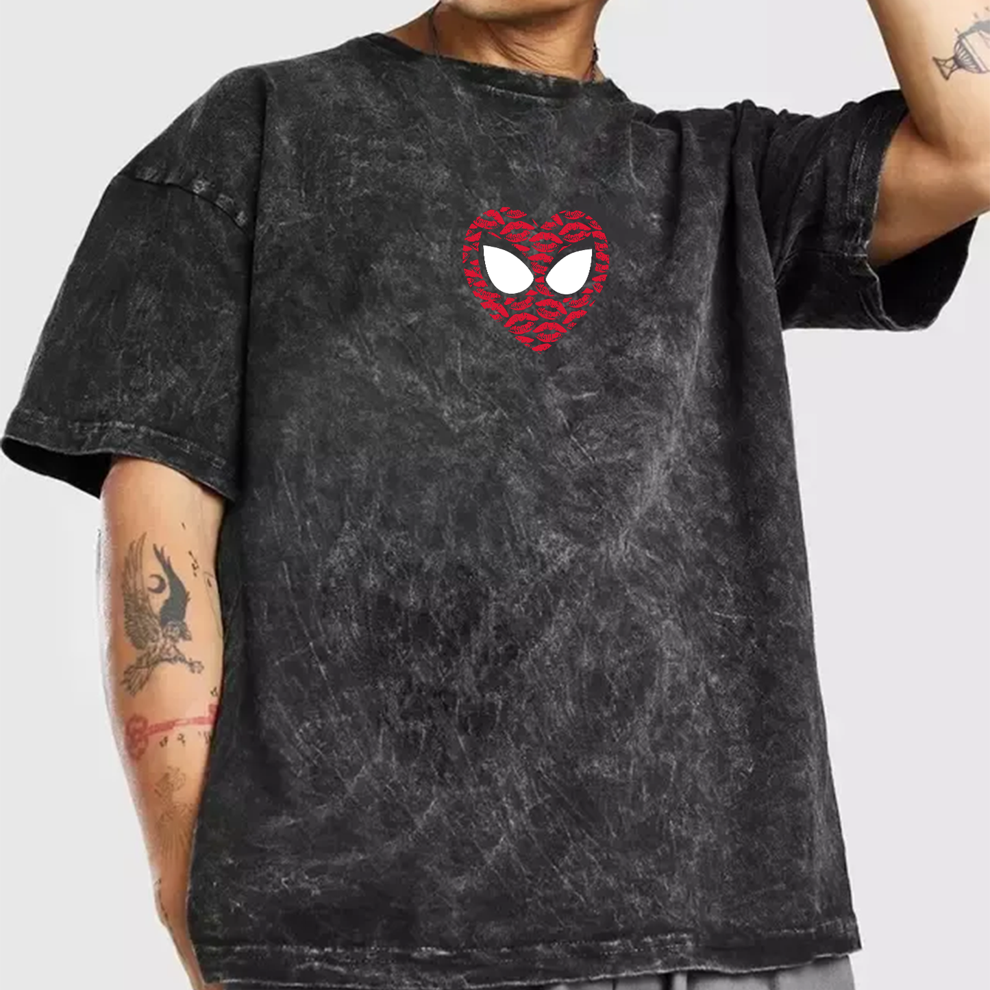 Unisex Spider Kiss Oversized Stone Wash T-Shirt