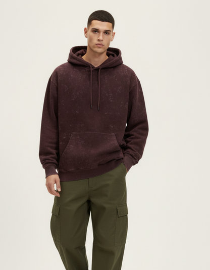 Oversized Maroon Acid Wash Hoodie