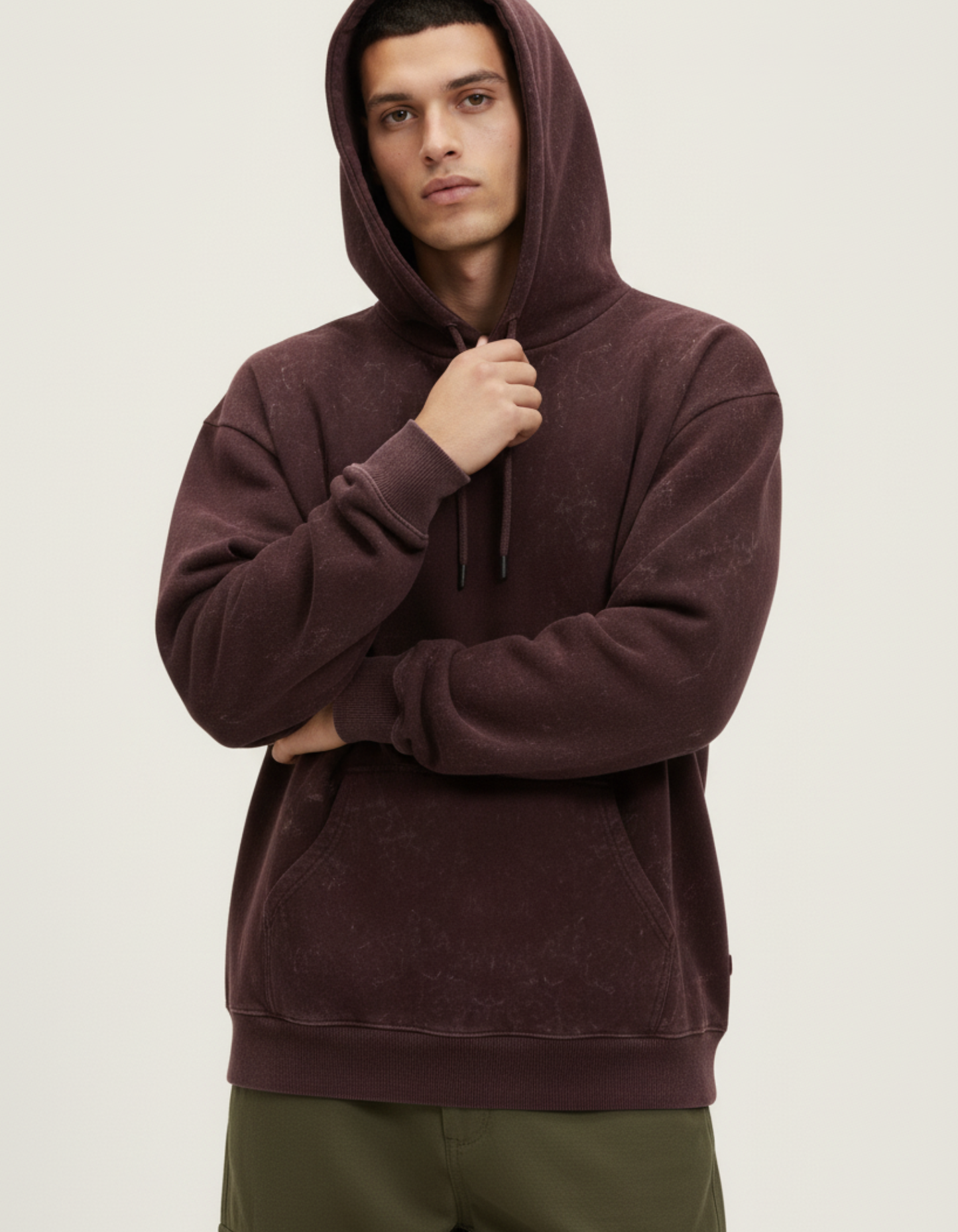 Oversized Maroon Acid Wash Hoodie