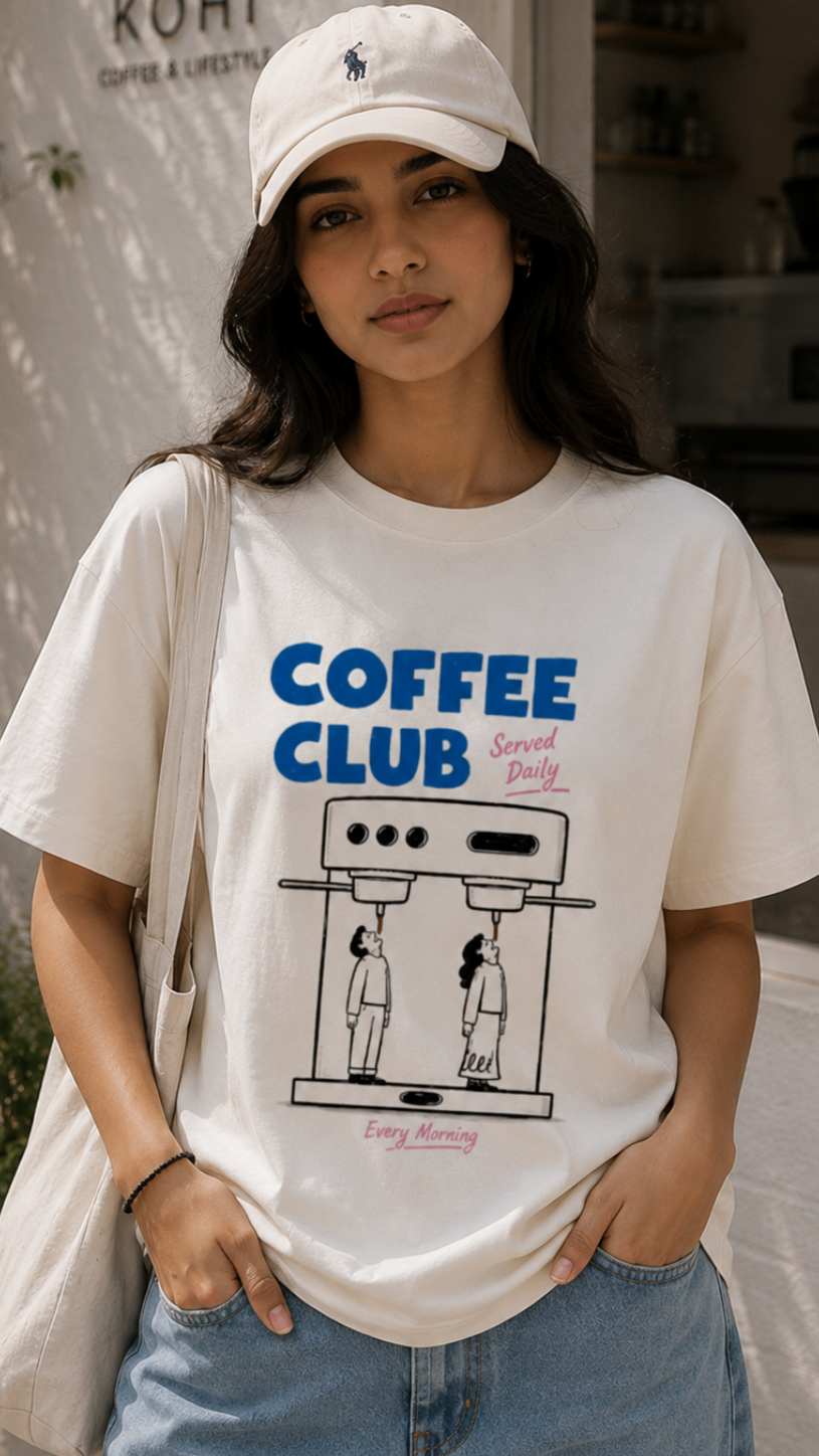 Oversized Coffee Club Graphic T-Shirt