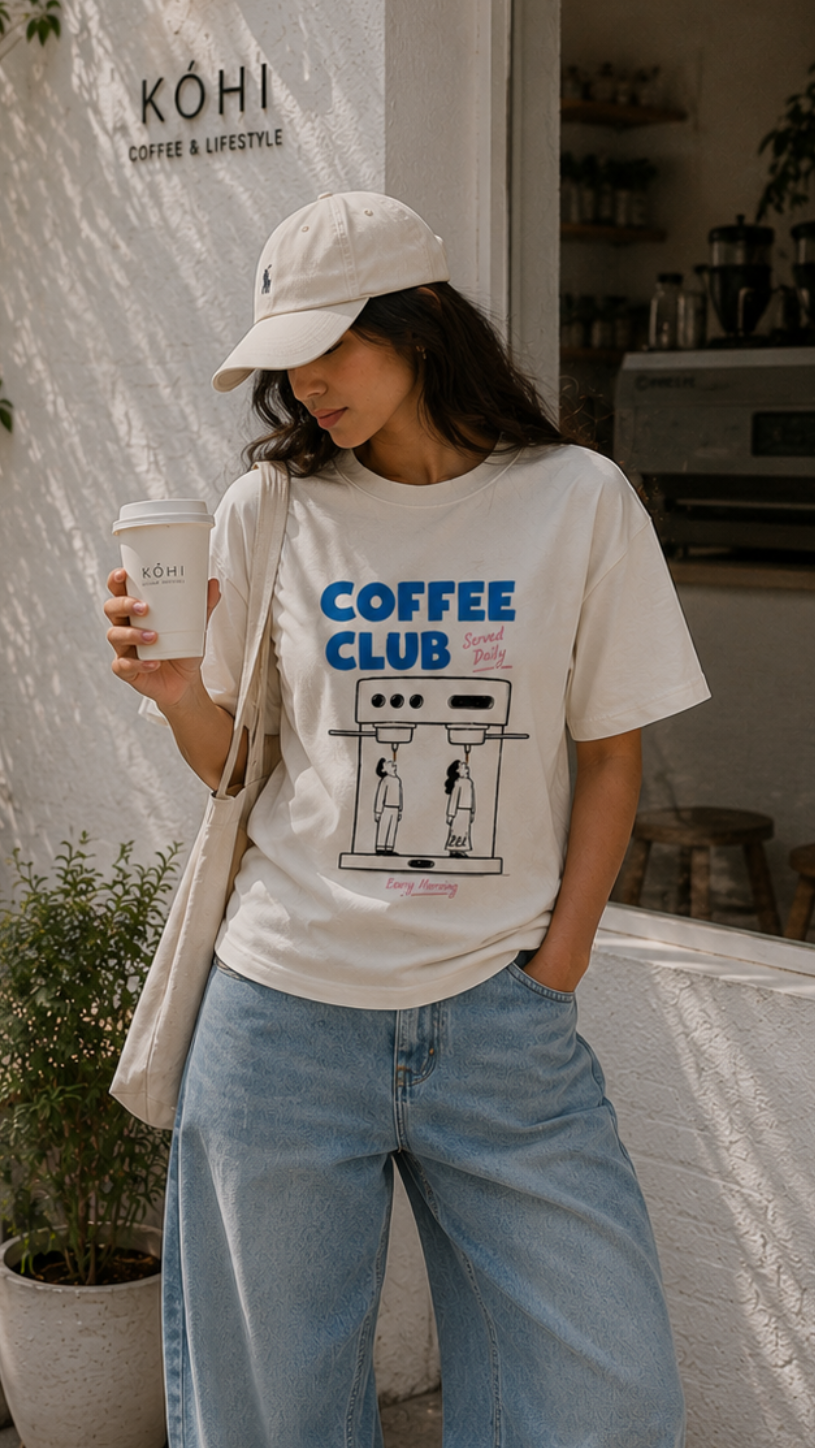 Oversized Coffee Club Graphic T-Shirt