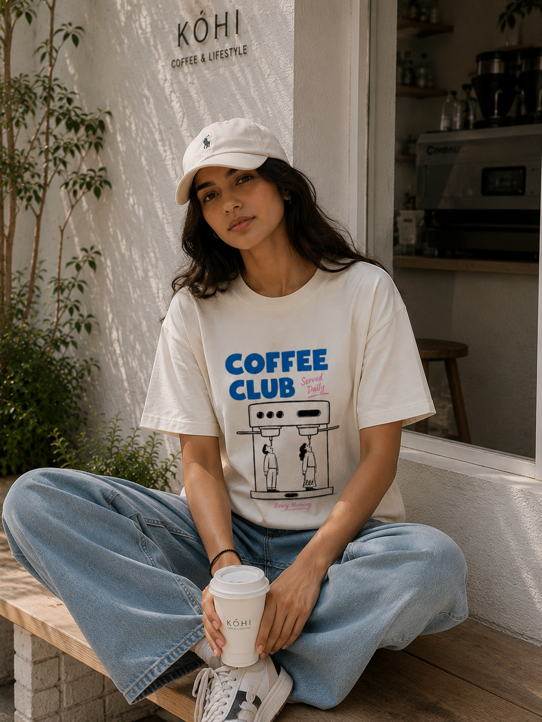 Oversized Coffee Club Graphic T-Shirt