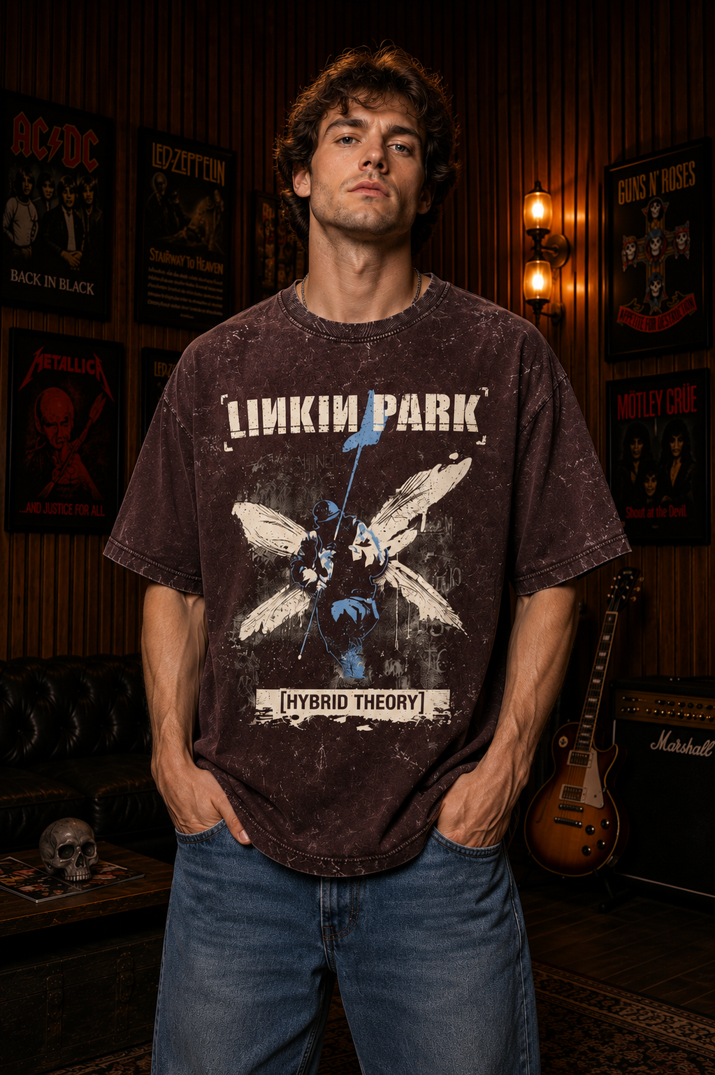 Linkin Park Legacy Oversized Acid Wash T-Shirt