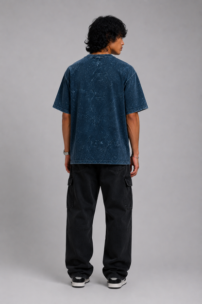 Navy Blue Acid Washed Oversized Tee