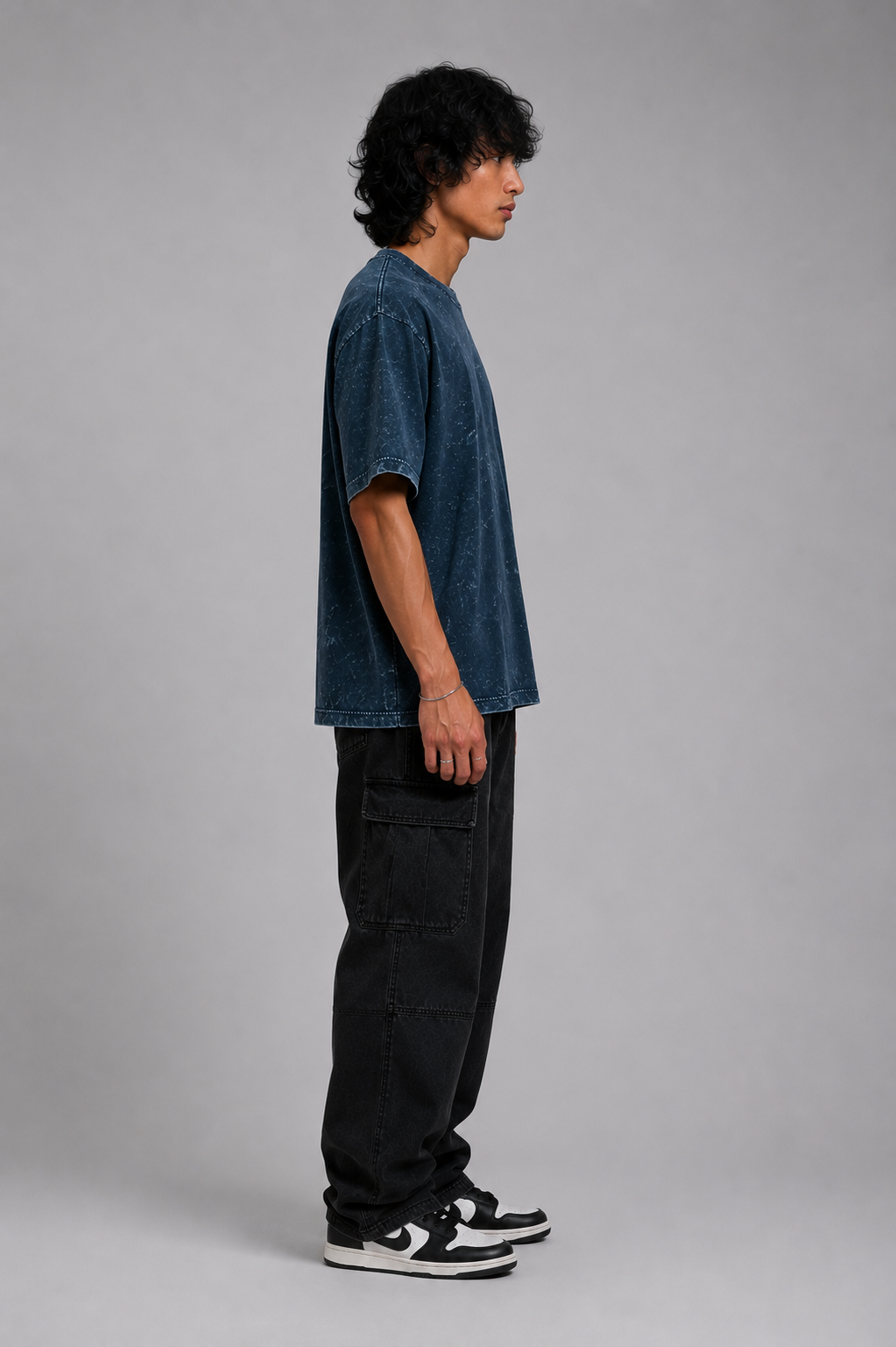 Navy Blue Acid Washed Oversized Tee