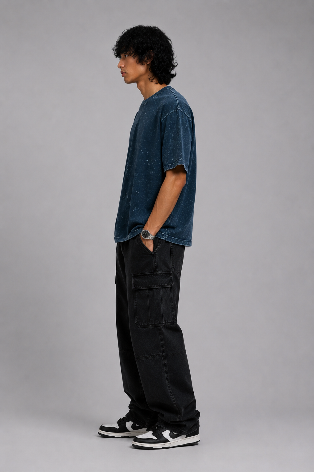 Navy Blue Acid Washed Oversized Tee