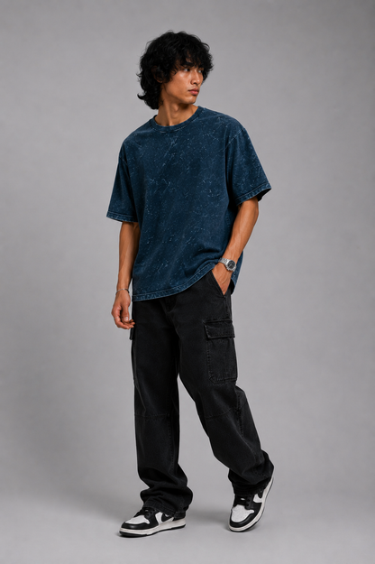 Navy Blue Acid Washed Oversized Tee