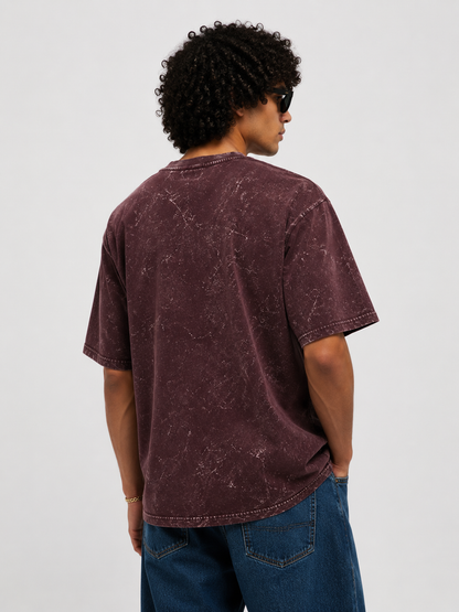 Maroon Acid Washed Oversized Tee