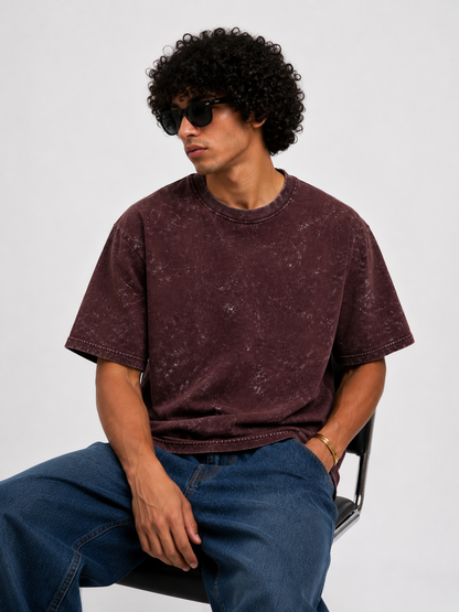 Maroon Acid Washed Oversized Tee
