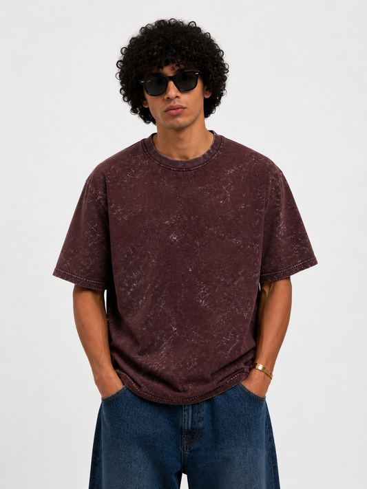 Maroon Acid Washed Oversized Tee