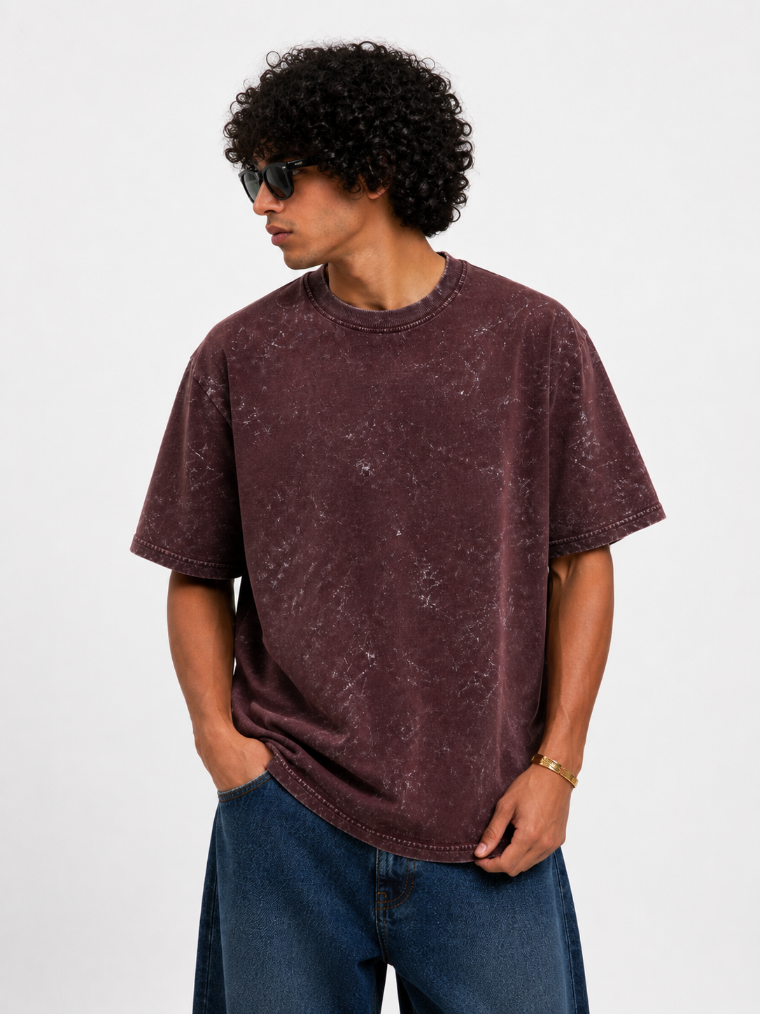 Maroon Acid Washed Oversized Tee