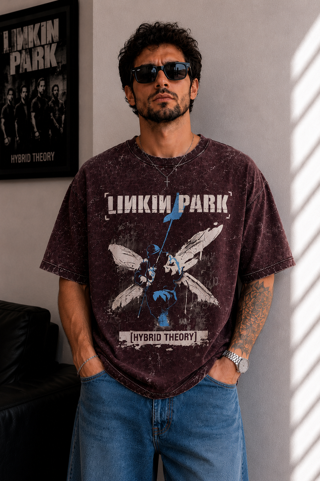 Linkin Park Legacy Oversized Acid Wash T-Shirt