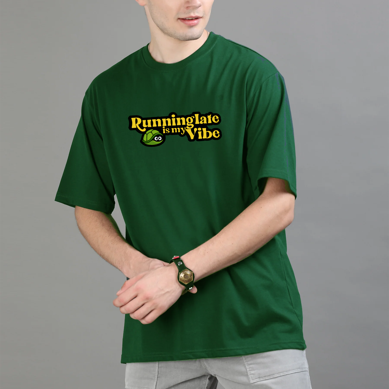 Running Late Is My Vibe Oversized T-Shirt – Green